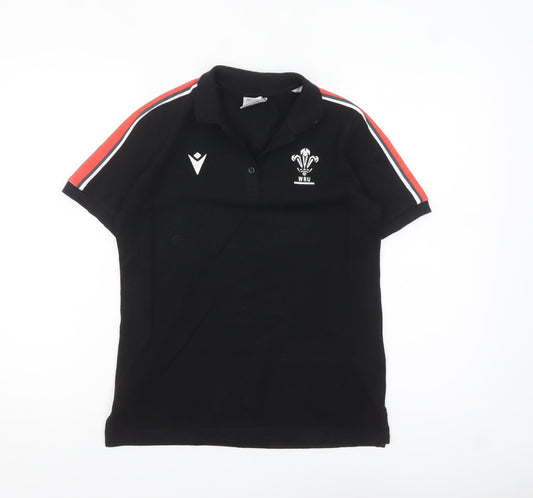 Macron Womens Black WRU Polo Shirt XS Short Sleeve Cotton Blend
