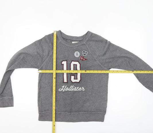 Hollister Womens Grey Long Sleeve Crew Neck Basic T-Shirt S