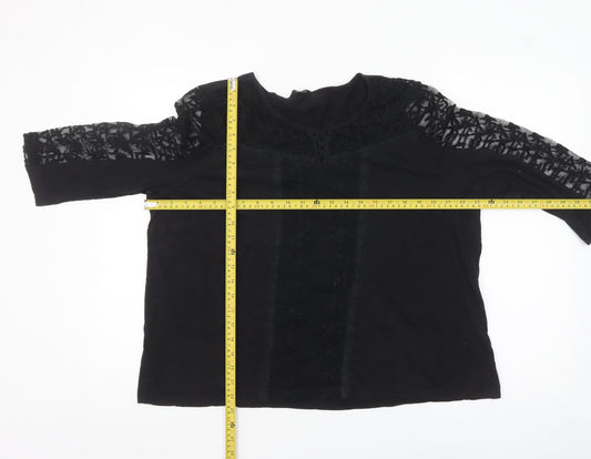 M&Co Women Black Lace 3/4 Sleeve Cotton Tunic Top Size 20