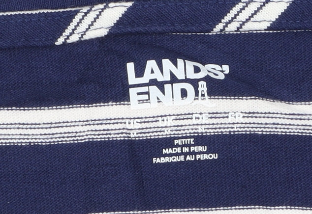 Lands' End Women's Blue Striped 3/4 Sleeve Cotton Petite T-Shirt M