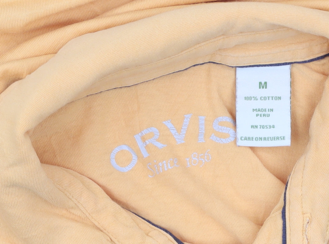 Orvis Men's Yellow Cotton Polo Shirt Size M Short Sleeve Casual