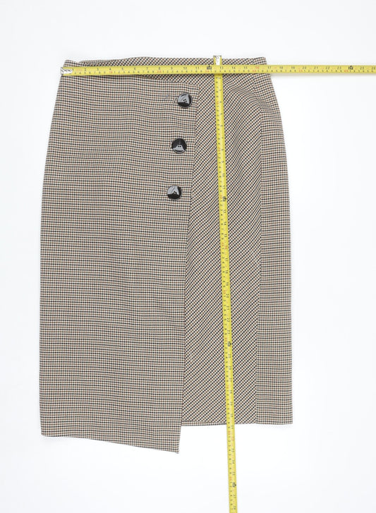 Zara Woman Beige Check Tweed Pencil Skirt Size 14