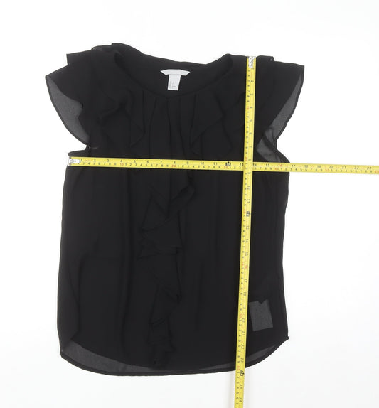 H&M Womens Black Ruffle Chiffon Sleeveless Blouse Size 10