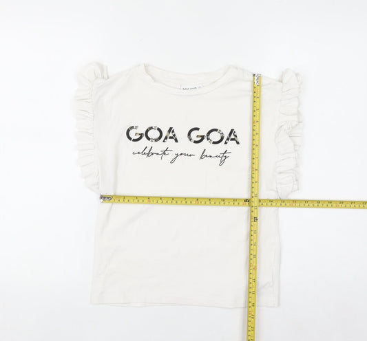 GOA GOA Women's White Ruffle Sleeve Cotton T-Shirt Size L