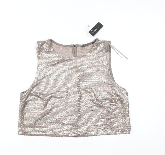 Additional front view of Dunnes Women’s Mocha Sequin Cropped Sleeveless Tank Top, size UK 12