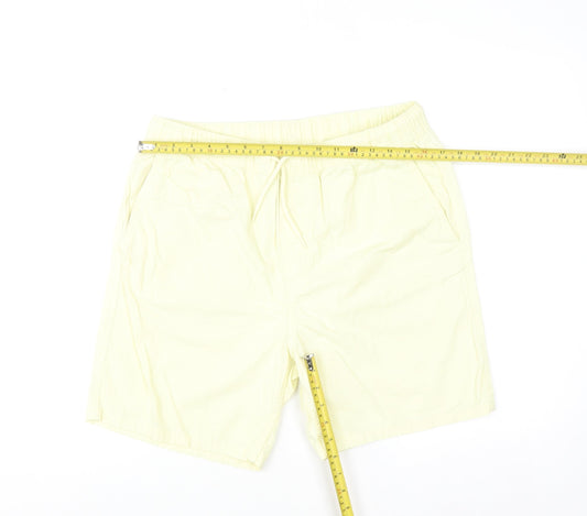 H&M Mens Yellow Regular Fit Cotton Blend Casual Shorts M