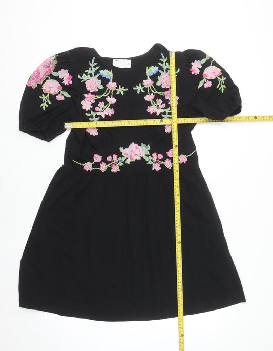 ASOS DESIGN Women's Black Floral Embroidered Fit & Flare Dress Size 14