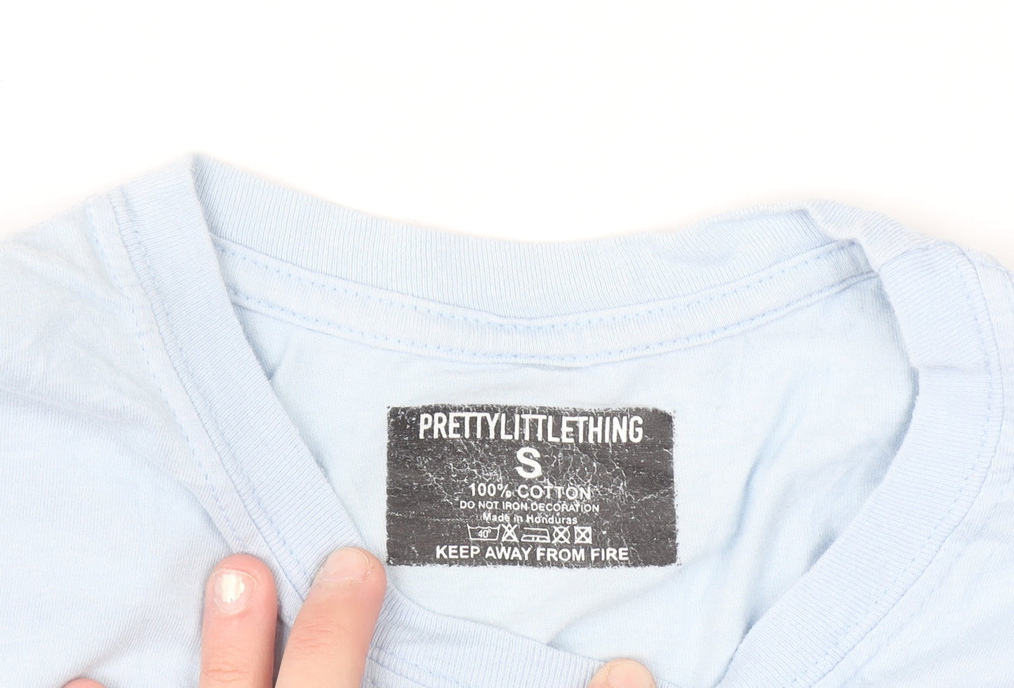 Pretty Little Thing Men Light Blue Cotton Crew Neck T-Shirt Size S
