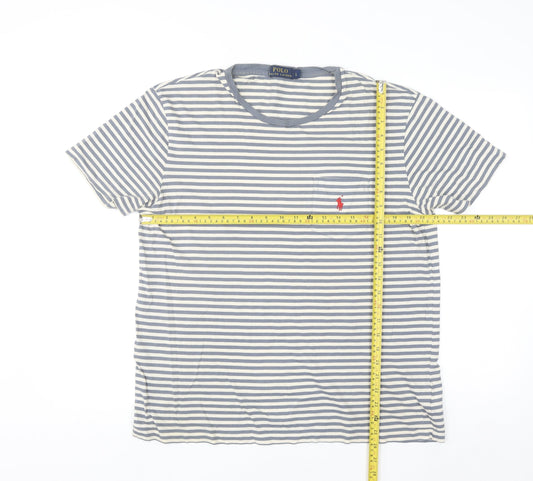 Polo Ralph Lauren Men's Blue White Striped Crew Neck Cotton T-Shirt L