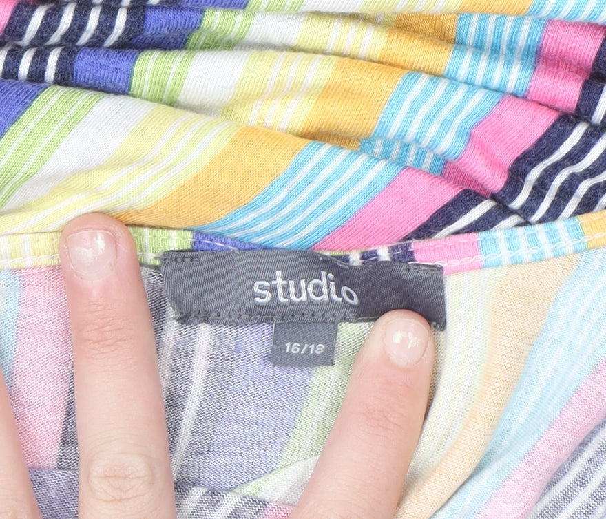 Studio Womens Multicoloured Stripe One Shoulder Slip Dress Size 16