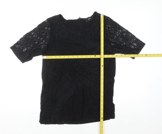 Next Women's Black Lace Short Sleeve Viscose Blouse Size 16