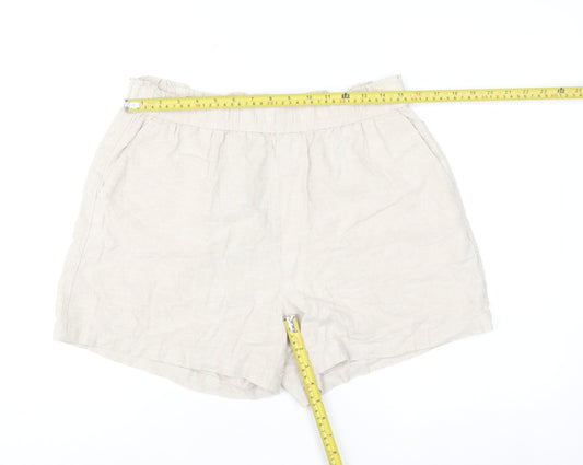 Dunnes Men Beige Linen Cotton Elastic Waist Casual Shorts Size M