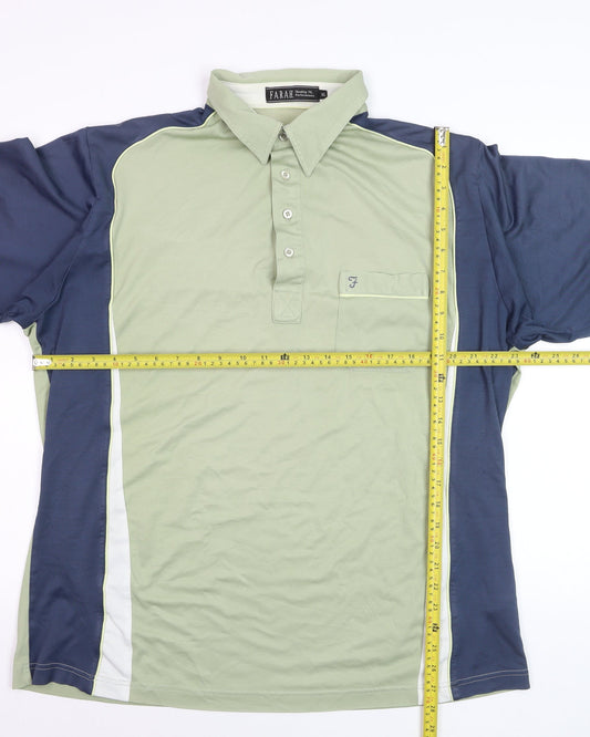 Farah Men’s Green Colourblock Polo Shirt XL Short Sleeve Cotton Blend