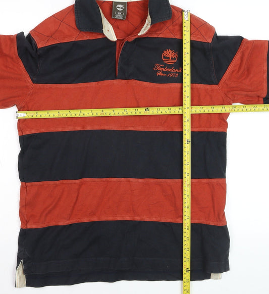 Timberland Men’s Red & Navy Striped Long Sleeve Rugby Polo Shirt Size S