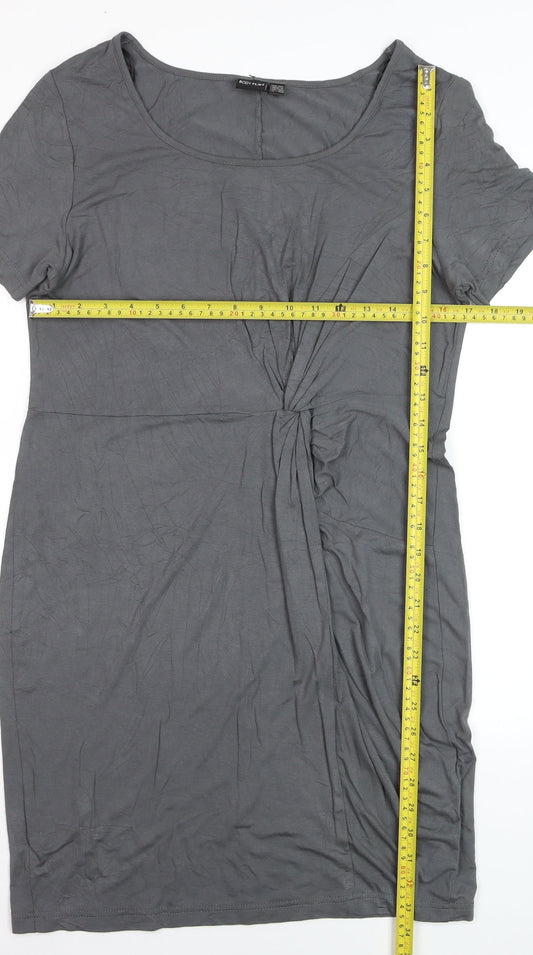 Body Flirt Womens Grey Sheath Dress M Short Sleeve Scoop Neck Ruched