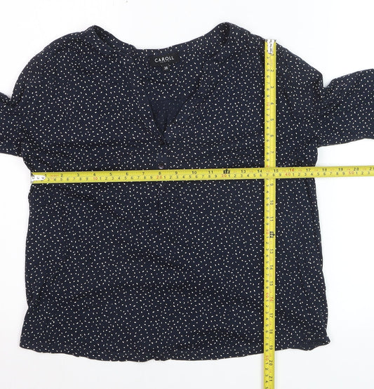Caroll Women’s Blue Polka Dot V-Neck Long Sleeve Blouse Size 10