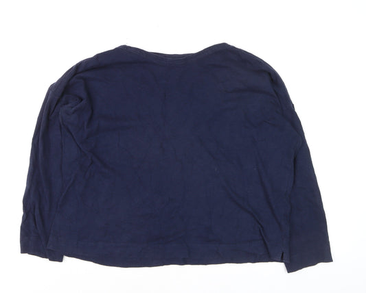 Whistles Women's Blue Cotton Long Sleeve T-Shirt L