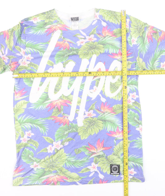 Hype Men's Blue Tropical Floral Graphic T-Shirt Size L