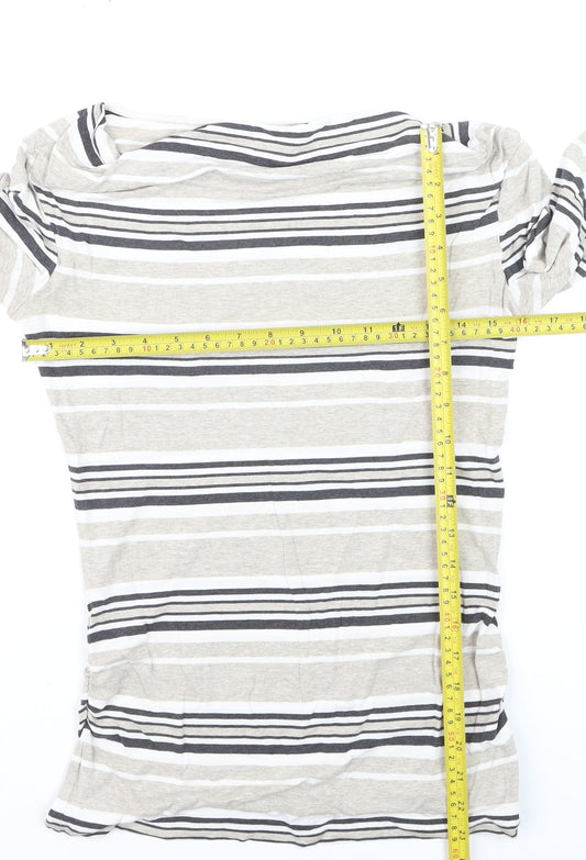 Mint Velvet Womens Beige Striped Long Sleeve Boat Neck Top Size 10