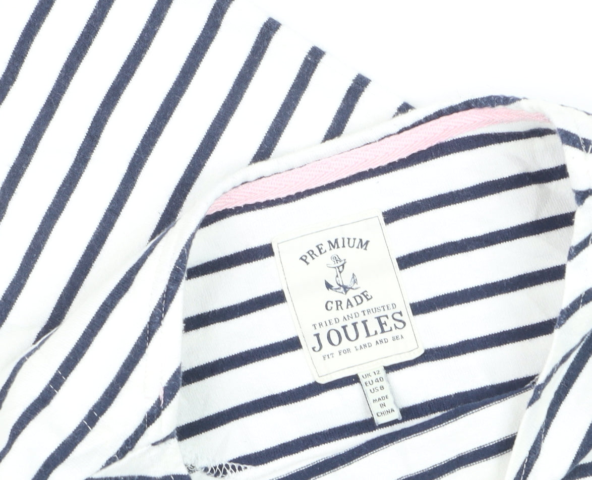 Joules Women White Navy Striped Cotton T-Shirt Dress Size 12