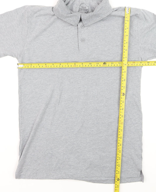 True Classic Men's Grey Short Sleeve Polo Medium Cotton Blend