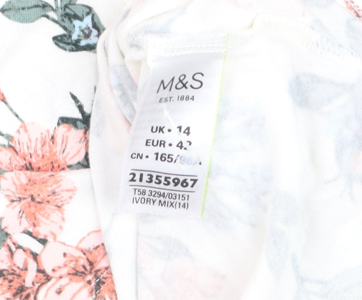 Marks and Spencer Womens Ivory Floral Viscose T-Shirt Size 14