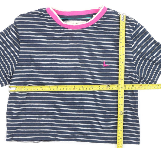 Jack Wills Women's Blue Striped Cropped Cotton T-Shirt UK 12