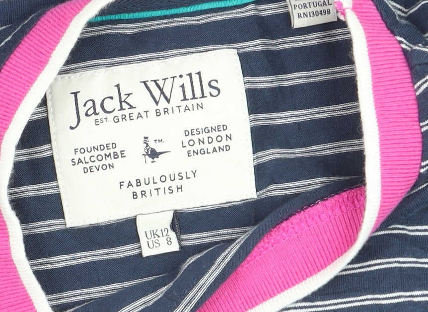 Jack Wills Women's Blue Striped Cropped Cotton T-Shirt UK 12