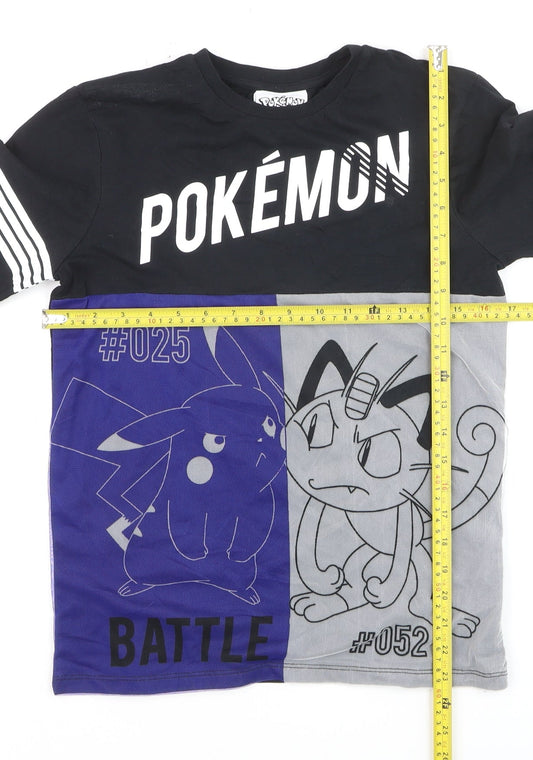 George Pokémon Boys Black Blue Long Sleeve T-Shirt 13-14 Years Pikachu Meowth