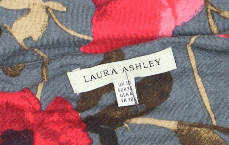 Laura Ashley Women's Floral Wrap T-Shirt Grey Red Size 10
