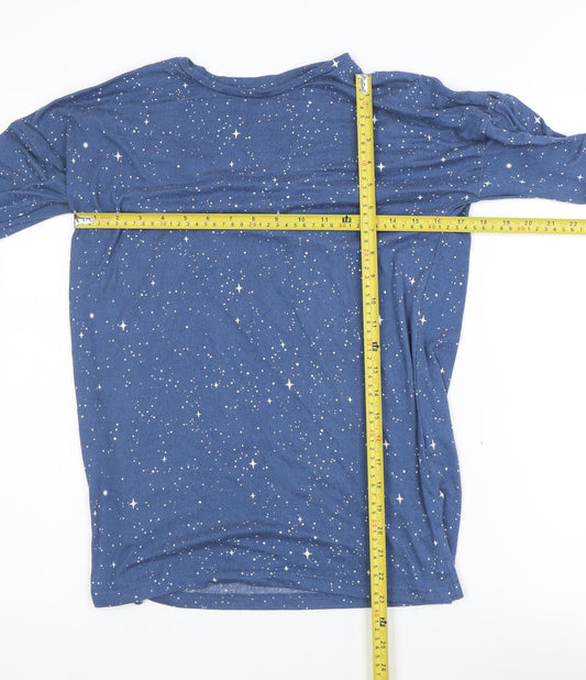 Dunnes Stores Women's Blue Star Print Long Sleeve Jersey T-Shirt XS