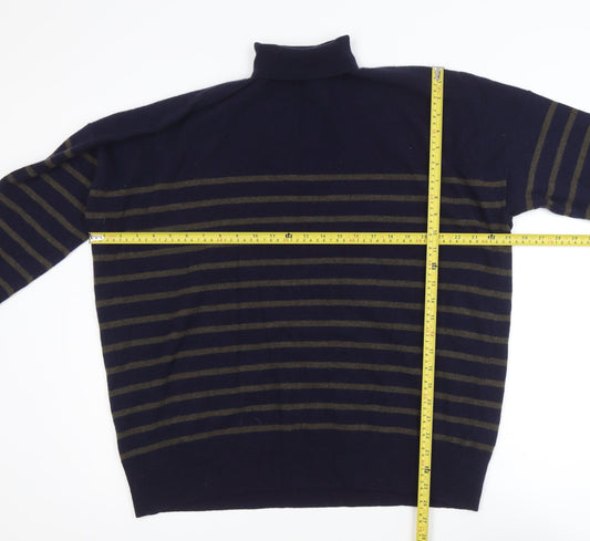 Zara Womens Navy Striped Wool Roll Neck Jumper Size M-L