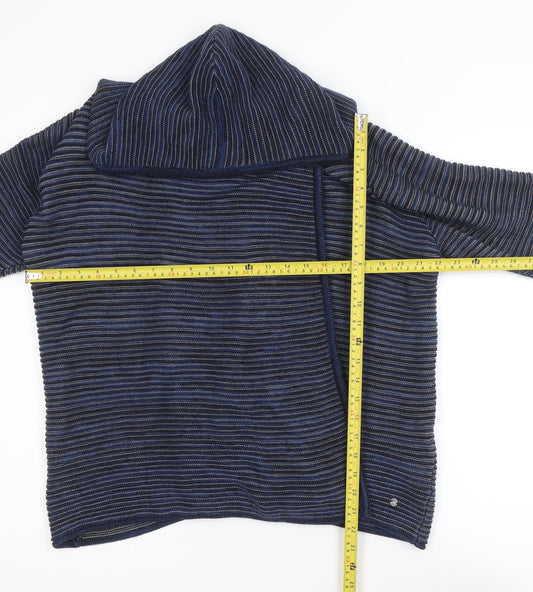 Cecil Men's Blue Striped Hooded Pullover Jumper Size S