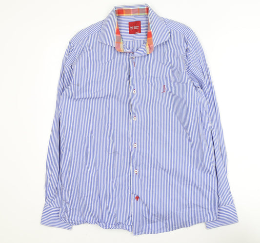 6th Womens Sense Blue Striped Long Sleeve Cotton Button-Up Shirt L