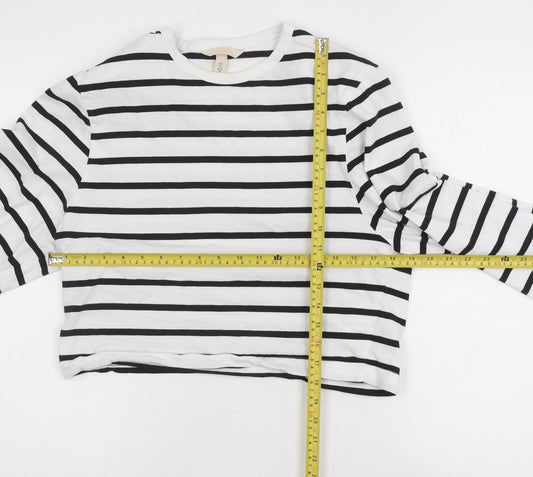 H&M Women’s White Black Striped Long Sleeve Cotton T-Shirt Size S