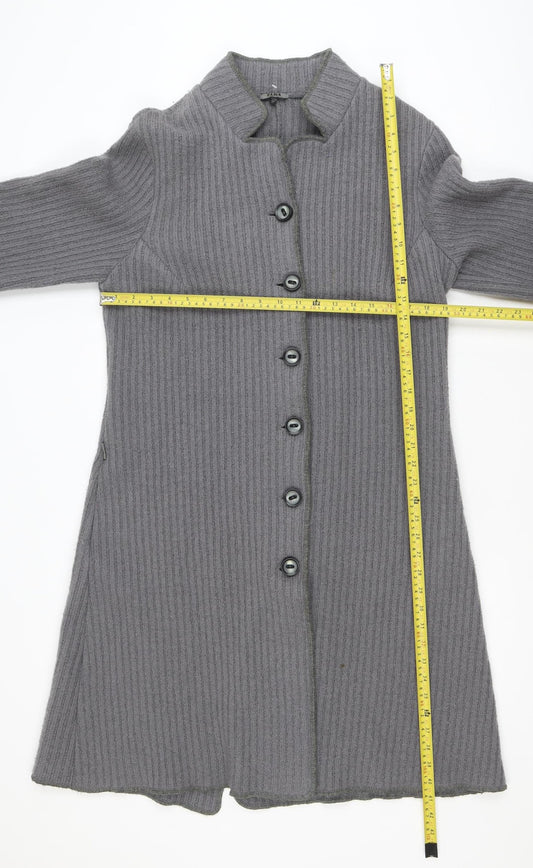 Rada Womens Grey Wool Blend Knit Coatigan Size 14 Button Long Sleeve