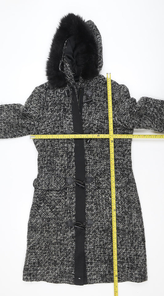 Marks and Spencer Per Una Women's Black Tweed Hooded Duffle Coat Size S