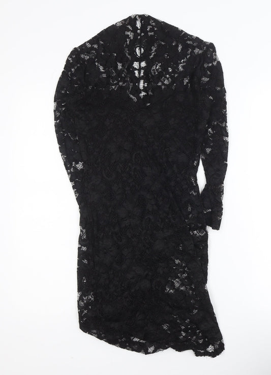 Additional front view of ASOS Women’s Black Lace Bodycon Knee Length Dress, size UK 6