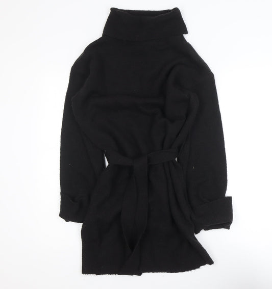 VILA Women Black Knit Belted Mid-Length Coatigan XS