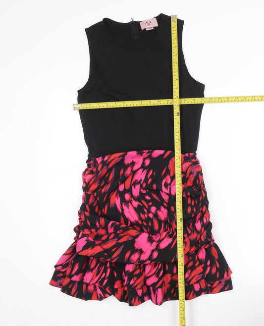 AX Paris Womens Black Pink Red Ruched Ruffle Bodycon Dress Size 10