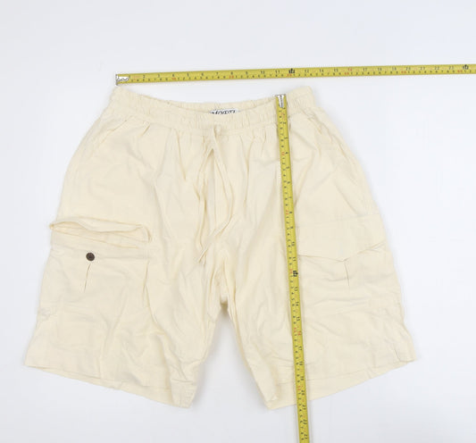 Moffi Fashion Men’s Beige Cargo Shorts L Lightweight Cotton