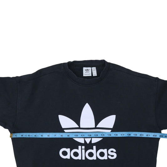 Adidas Womens Black Crew Neck Pullover Sweatshirt UK 14 Graphic Logo