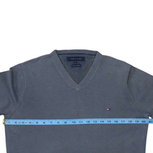 Tommy Hilfiger Men's Grey V-Neck Cotton Jumper Size M