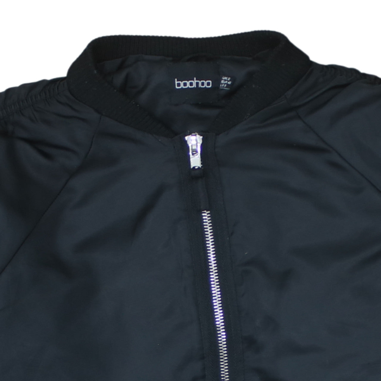Boohoo Women's Black Bomber Jacket Size 12 Casual Zip Front
