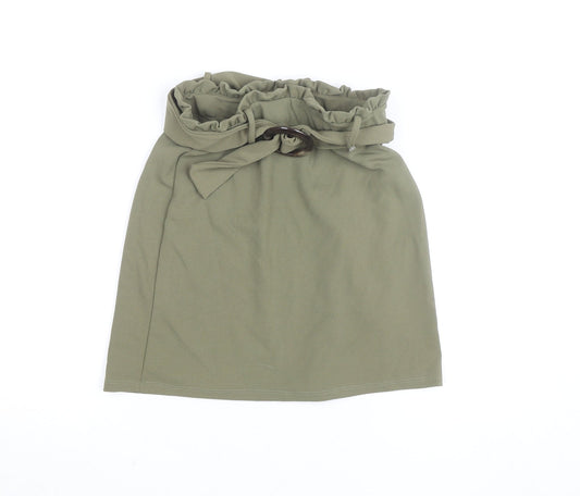 New Look Women’s Green Knee Length High Waist Belted Skirt Size 6