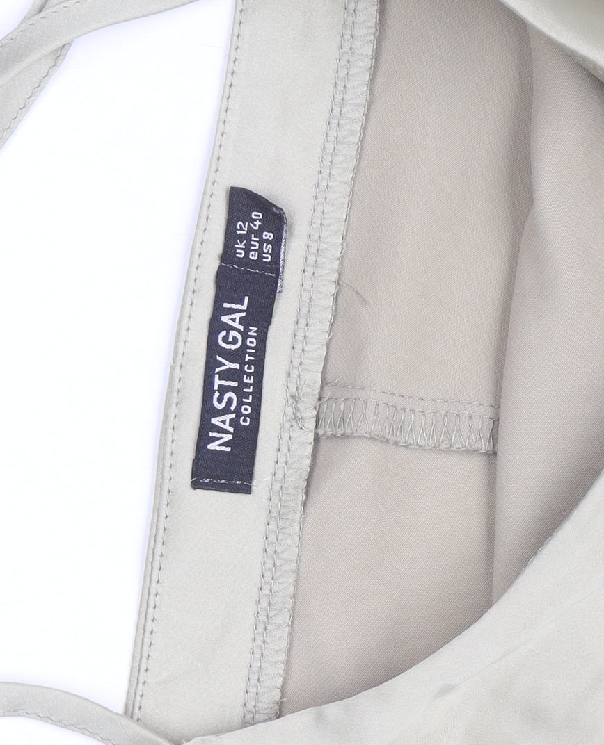 Nasty Gal Women’s Beige Satin Slip Dress Size 12 Lightweight Midi