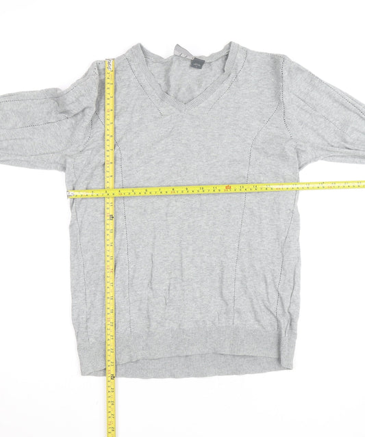 Armani Exchange Men's Grey V-Neck Cotton Blend Jumper Size L