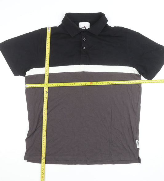 Soviet Men’s Black Colourblock Polo Shirt XL Regular Fit