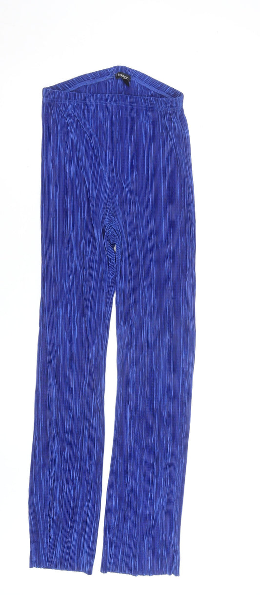 Boohoo Women's Blue Pleated Wide-Leg Trousers Size 12