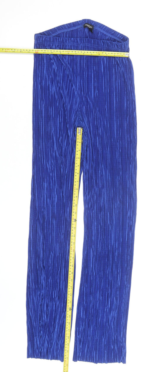 Boohoo Women's Blue Pleated Wide-Leg Trousers Size 12